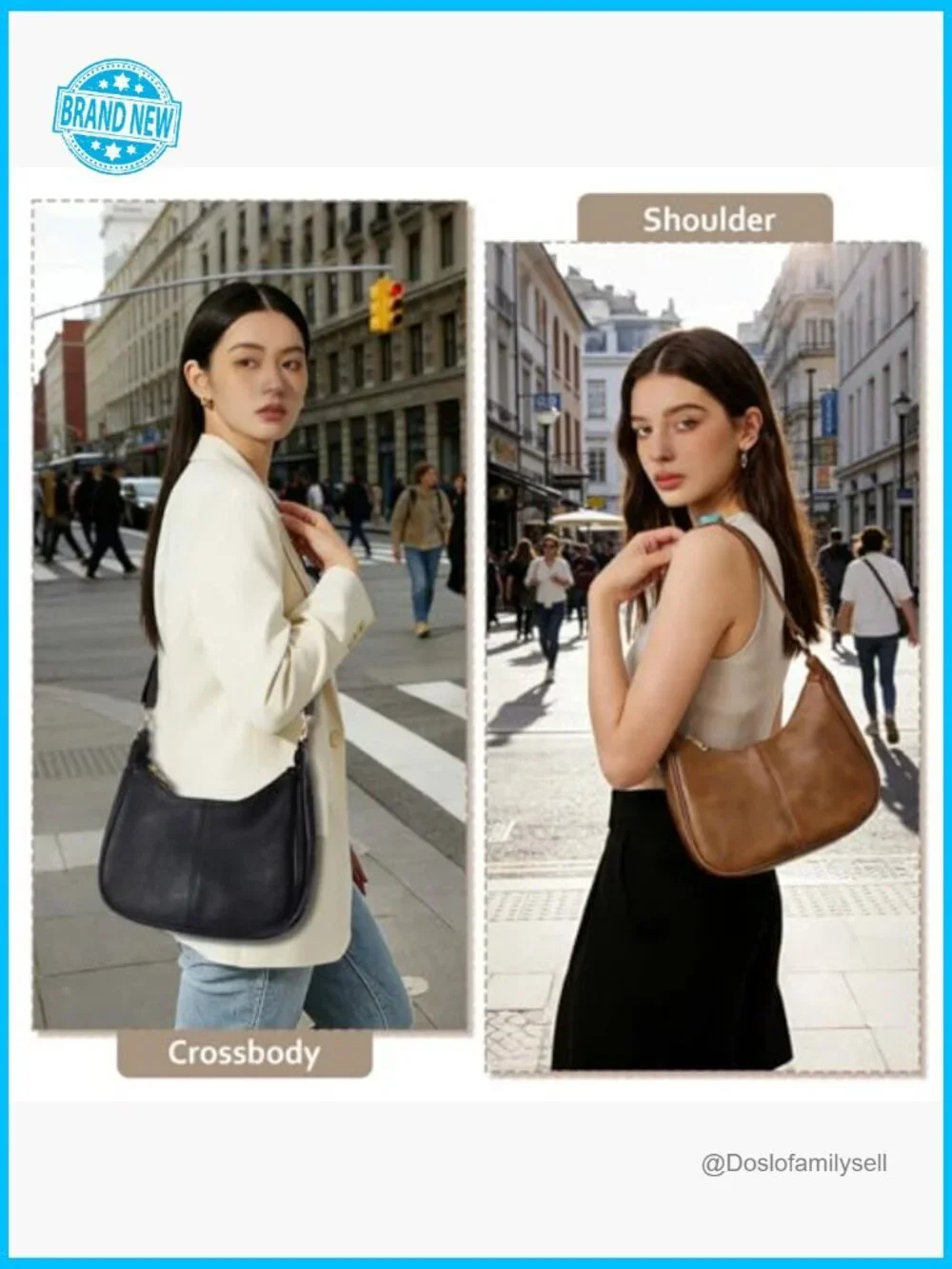 Soft Faux Leather Hobo Crossbody Bag Adjustable Strap Zip Closure